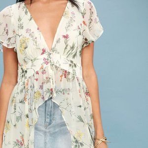 Lulus Urban Garden Cream Floral Print Maxi Top NWT